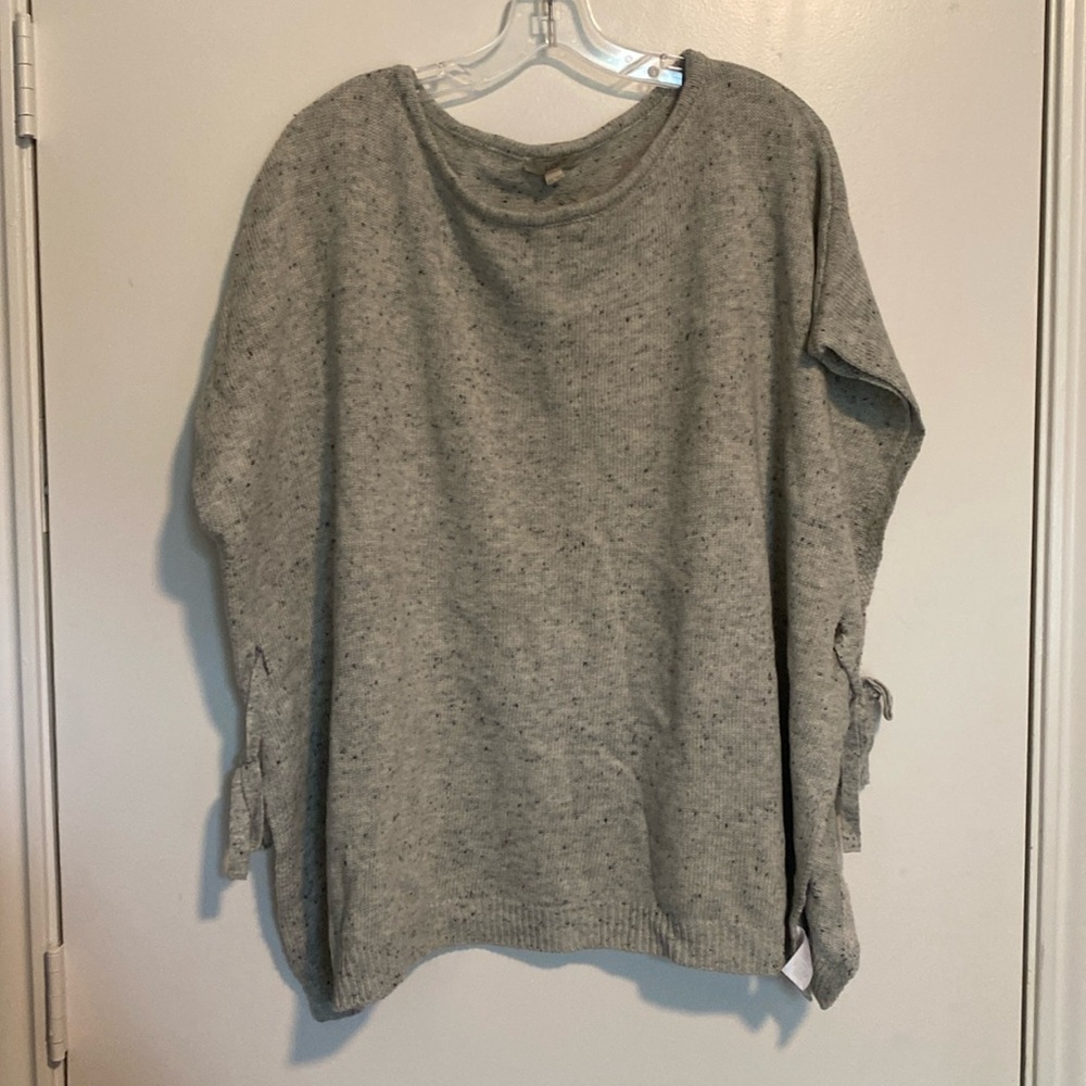 LOFT Grey Knit Poncho with Side Ties